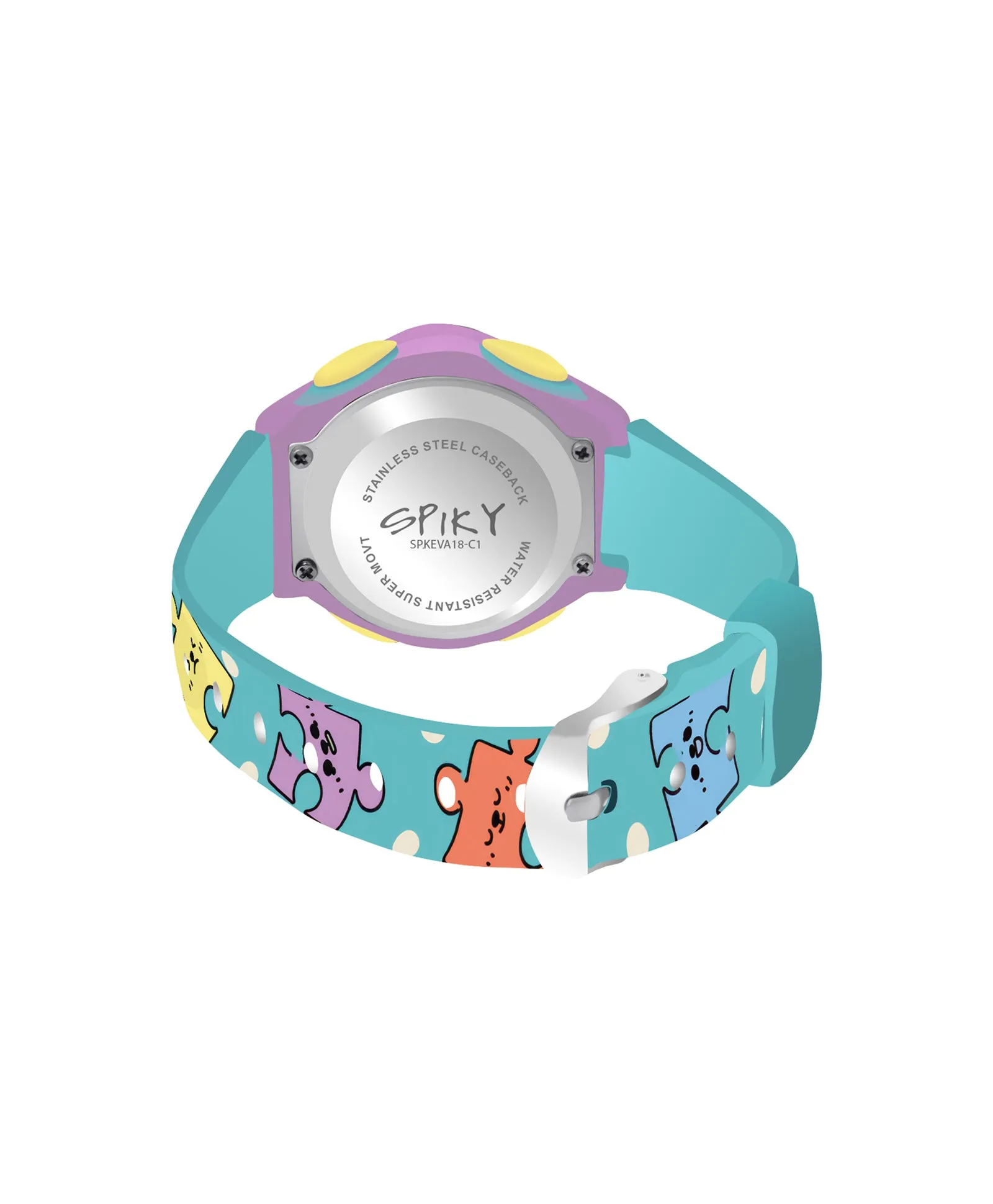 Spiky Eva18 Printed Strap Round Sports Digital Watch - Purple