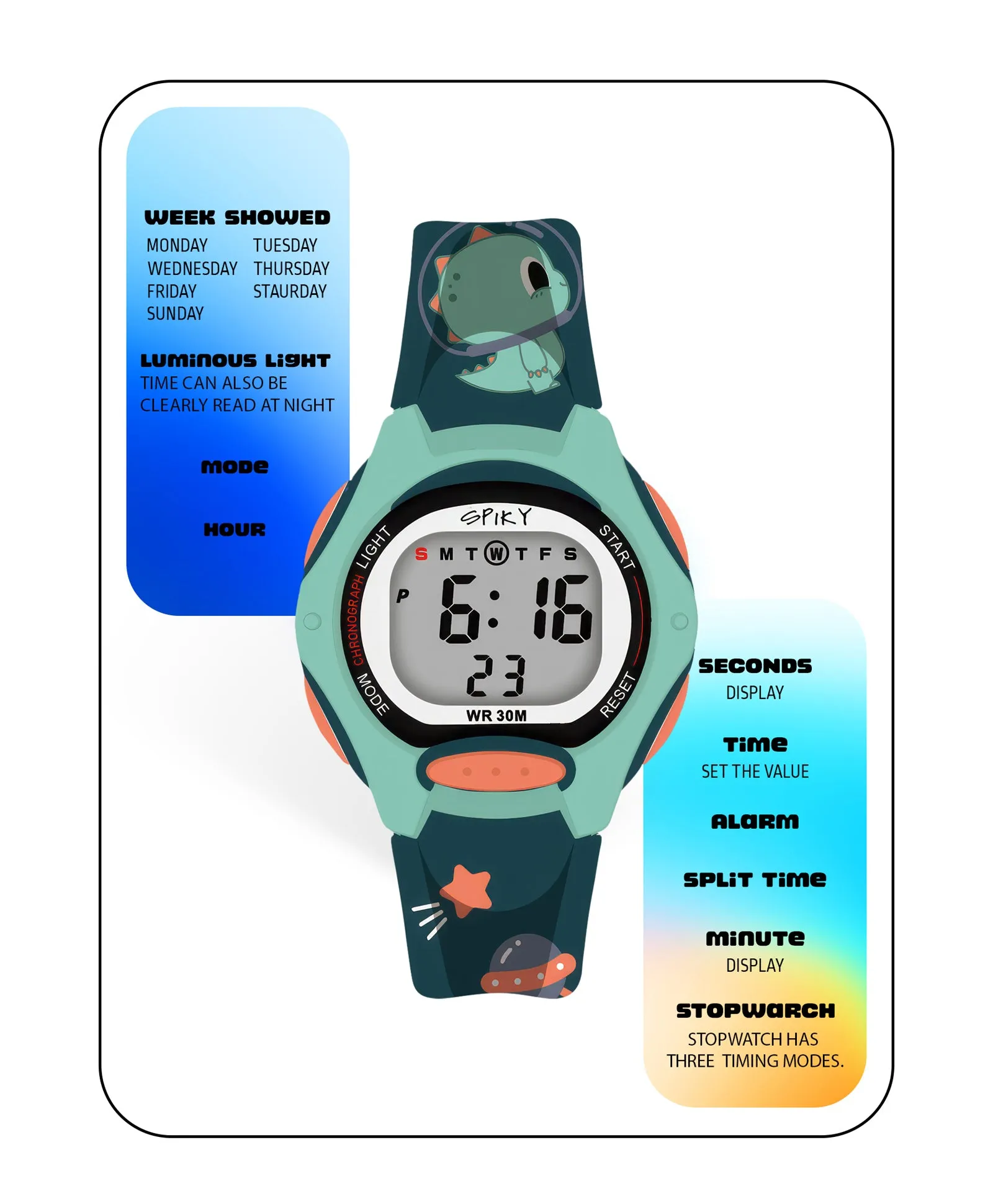 Spiky Eva18 Printed Strap Round Sports Digital Watch - Purple