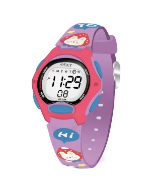 Spiky Eva18 Printed Strap Round Sports Digital Watch - Purple