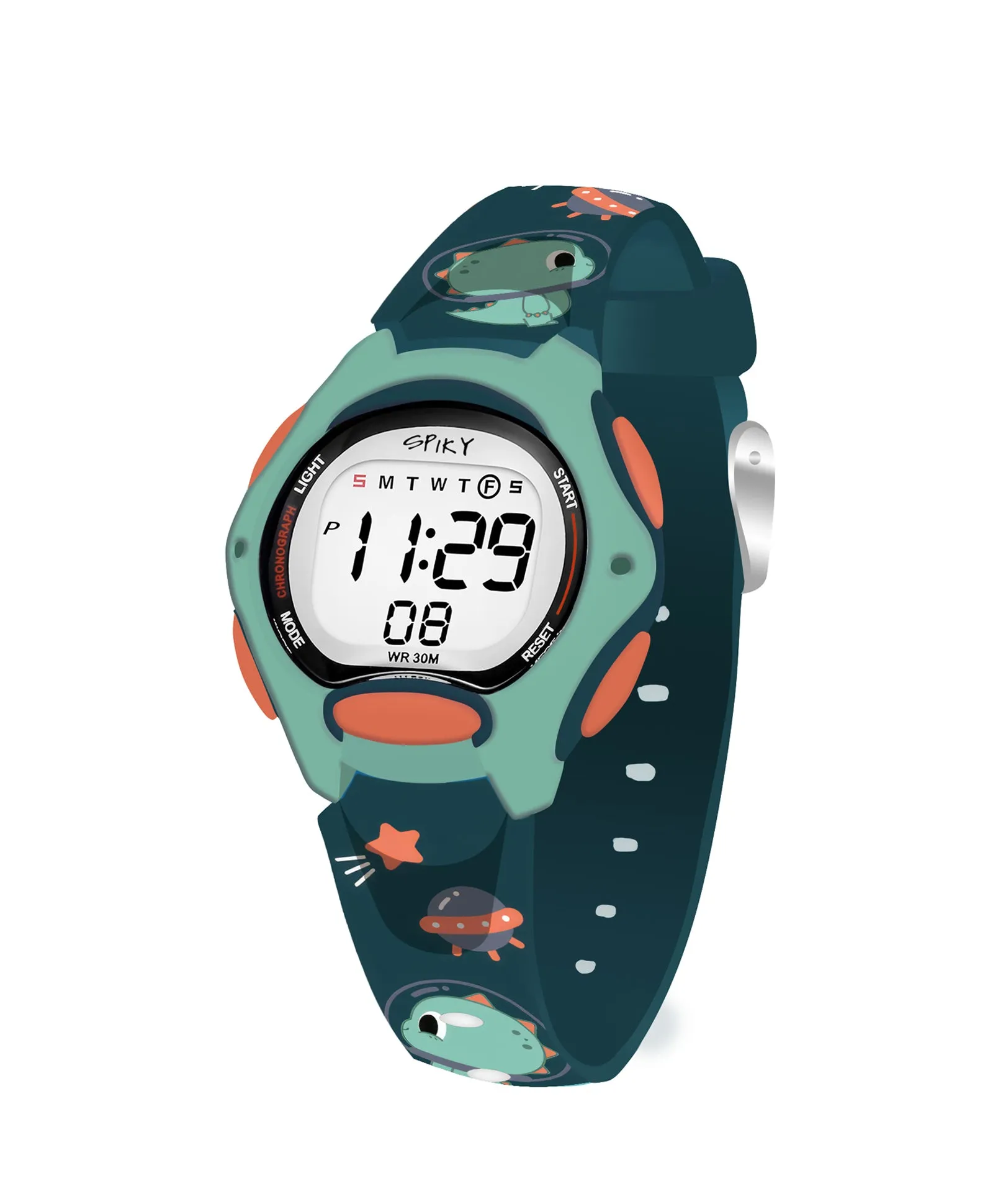 Spiky Eva18 Printed Strap Round Sports Digital Watch - Purple