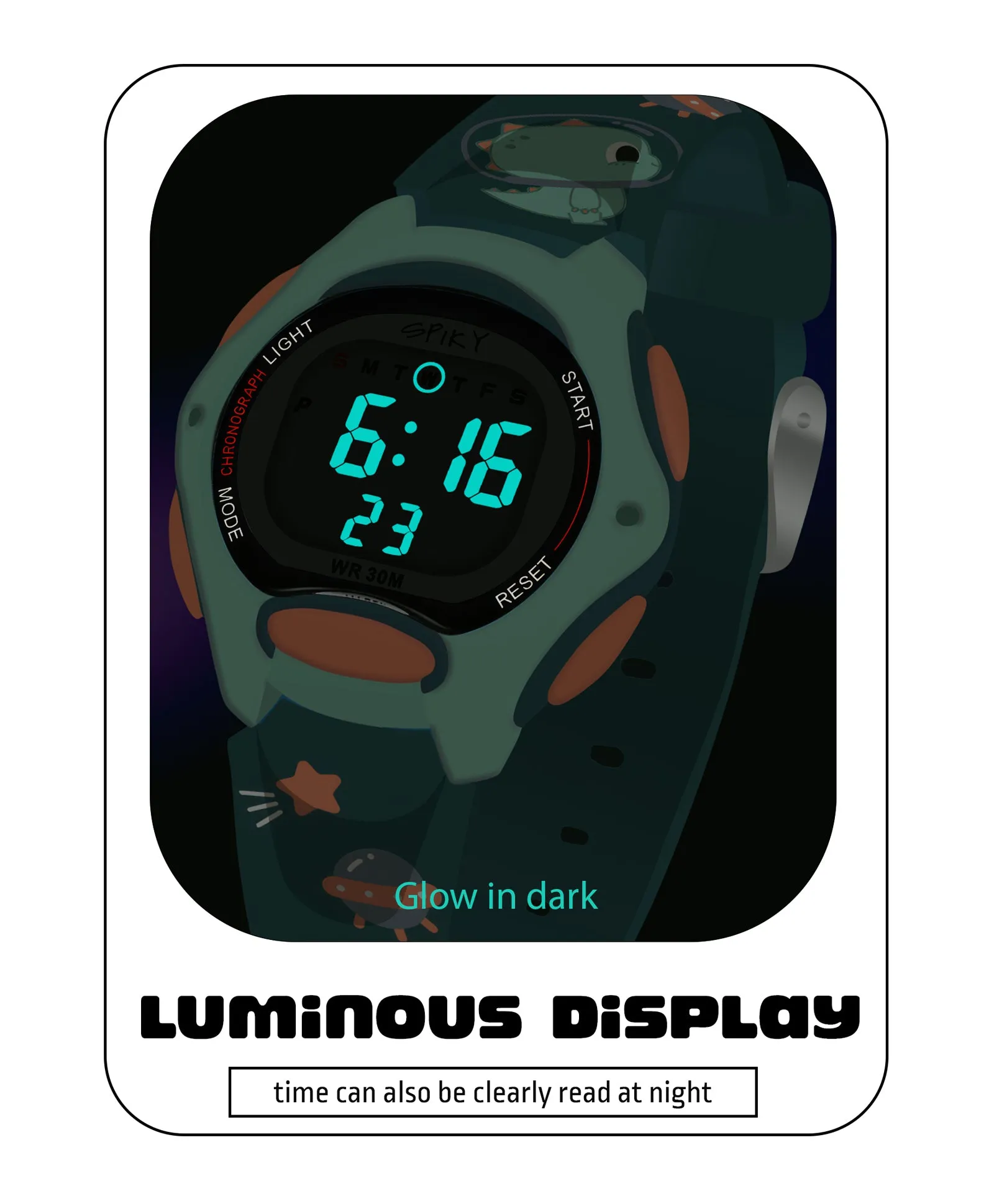 Spiky Eva18 Printed Strap Round Sports Digital Watch - Purple
