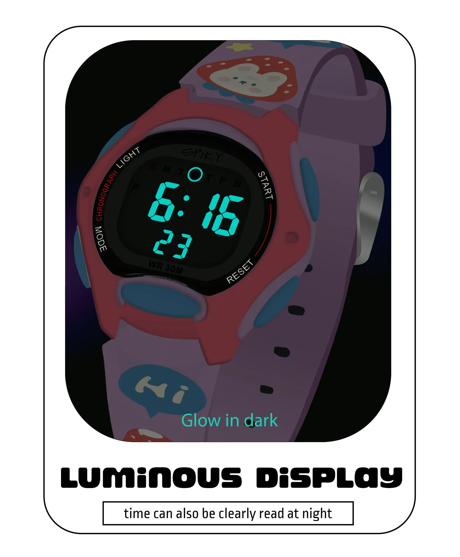 Spiky Eva18 Printed Strap Round Sports Digital Watch - Purple