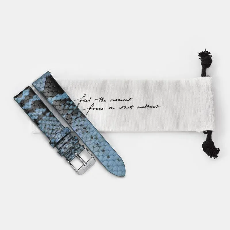Strap 16 mm Leather Blue Python, Silver Colour