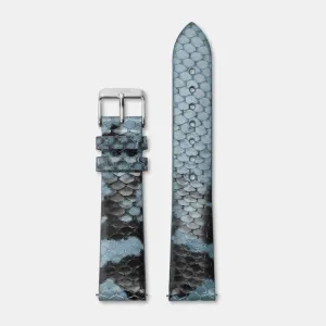 Strap 16 mm Leather Blue Python, Silver Colour