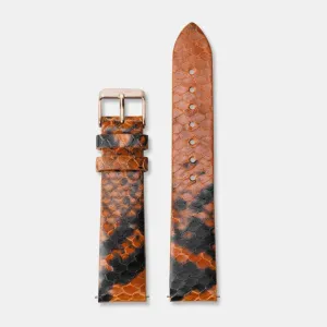 Strap 16 mm Leather Orange Python, Rose Gold Colour