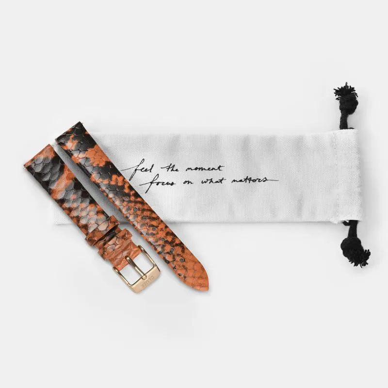 Strap 16 mm Leather Orange Python, Rose Gold Colour