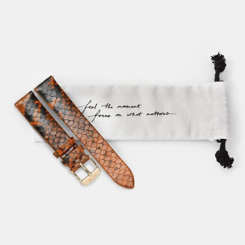 Strap 16 mm Leather Orange Python, Rose Gold Colour