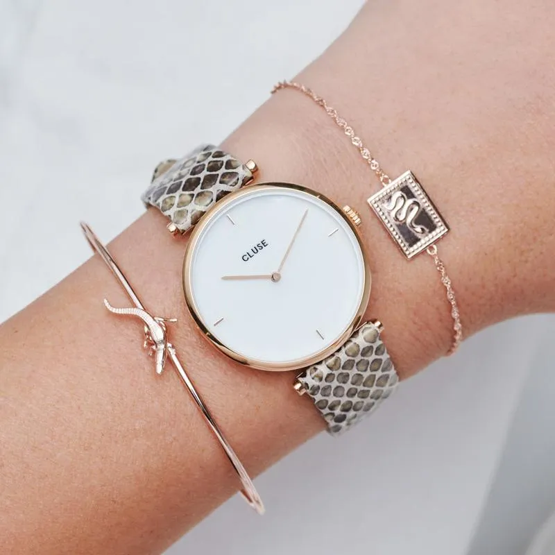 Strap 16 mm Leather Python Almond, Rose Gold Colour