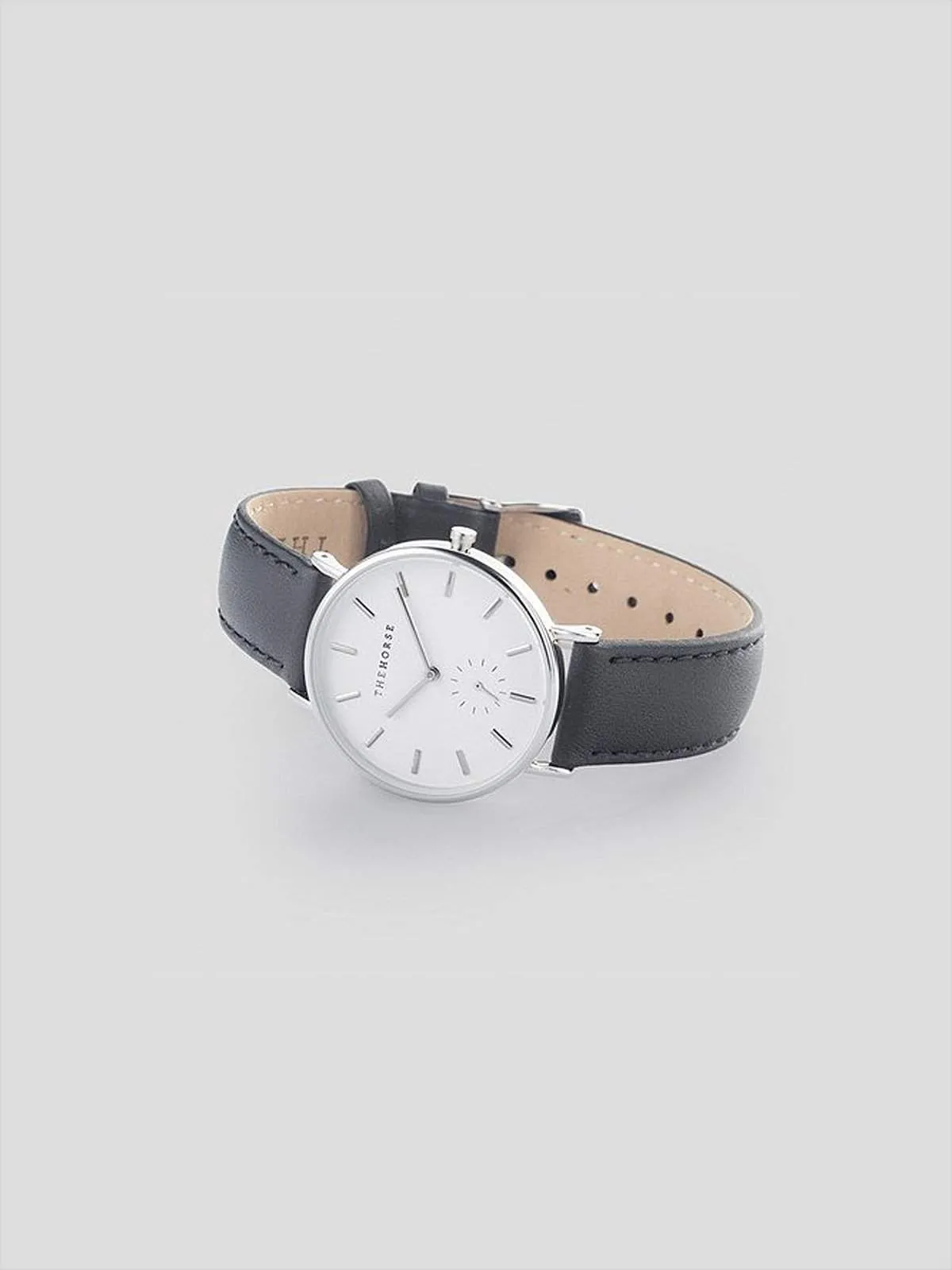 The Horse Classic Silver Black Leather Watch