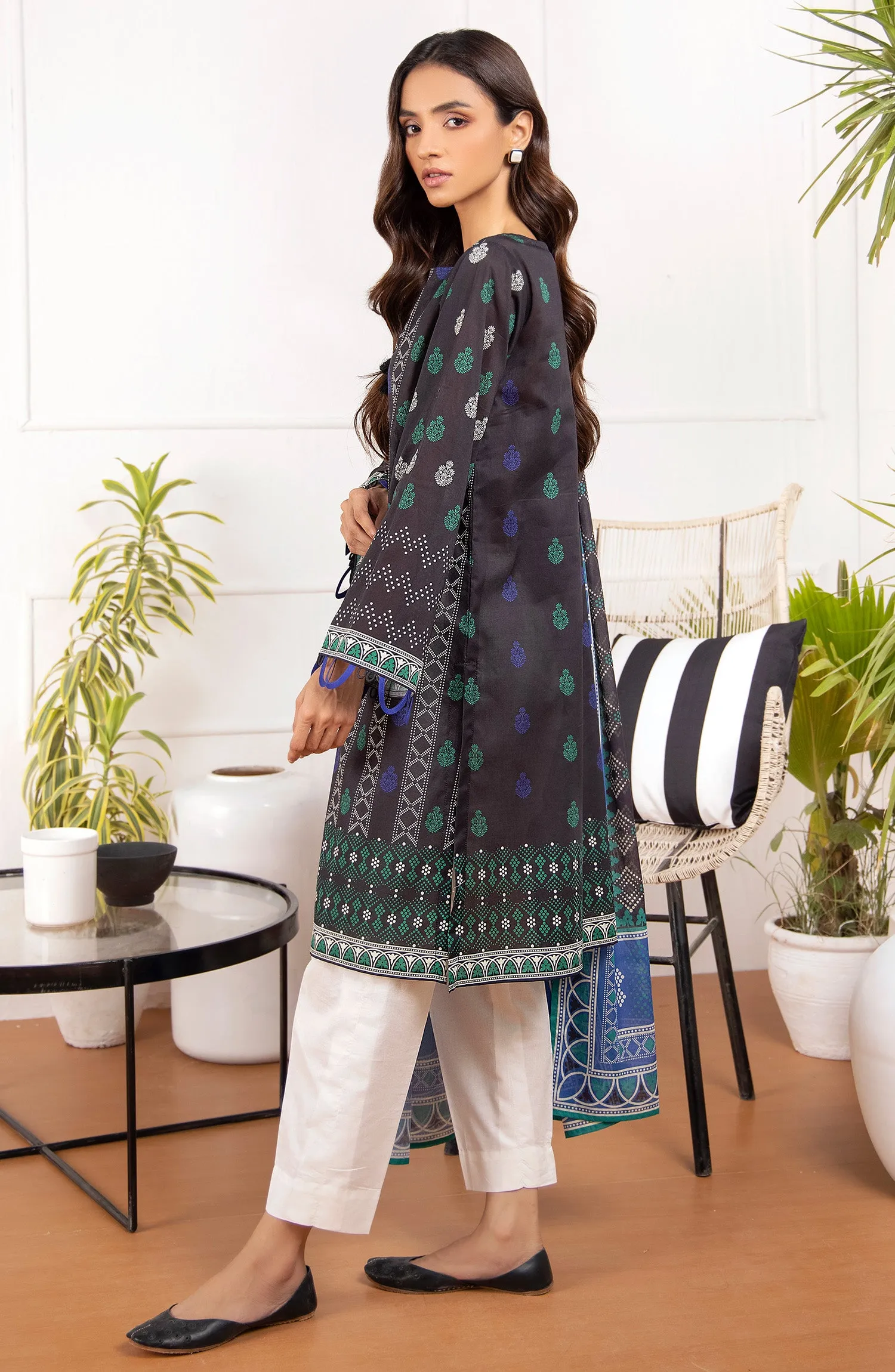 Unstitched 2 Piece Printed Lawn Shirt Dupatta (NRDS-21-52/U BLACK)