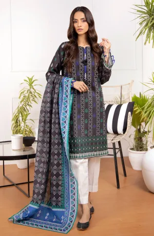 Unstitched 2 Piece Printed Lawn Shirt Dupatta (NRDS-21-52/U BLACK)