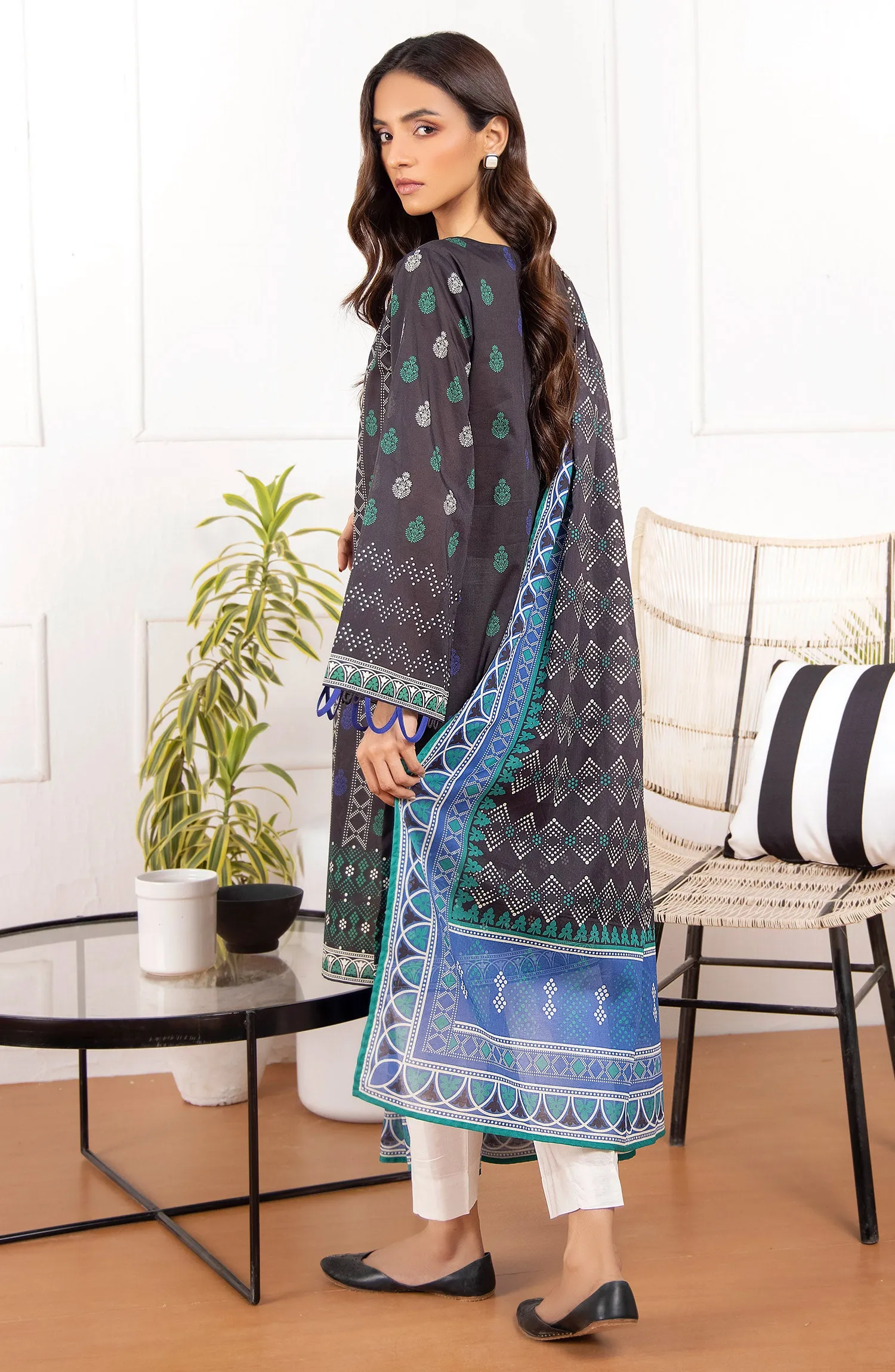 Unstitched 2 Piece Printed Lawn Shirt Dupatta (NRDS-21-52/U BLACK)