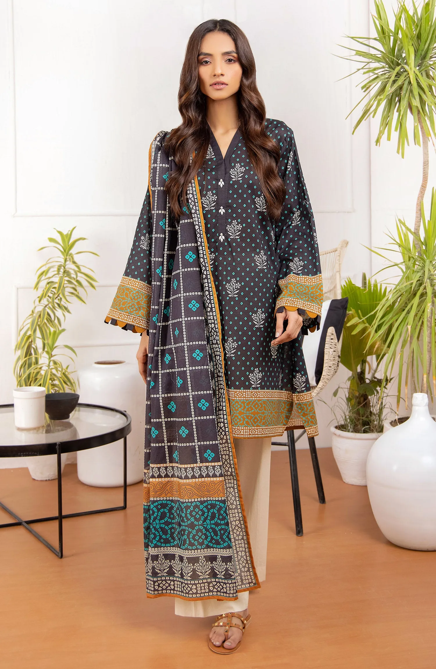 Unstitched 2 Piece Printed Lawn Shirt Dupatta (NRDS-21-54/U BLACK)