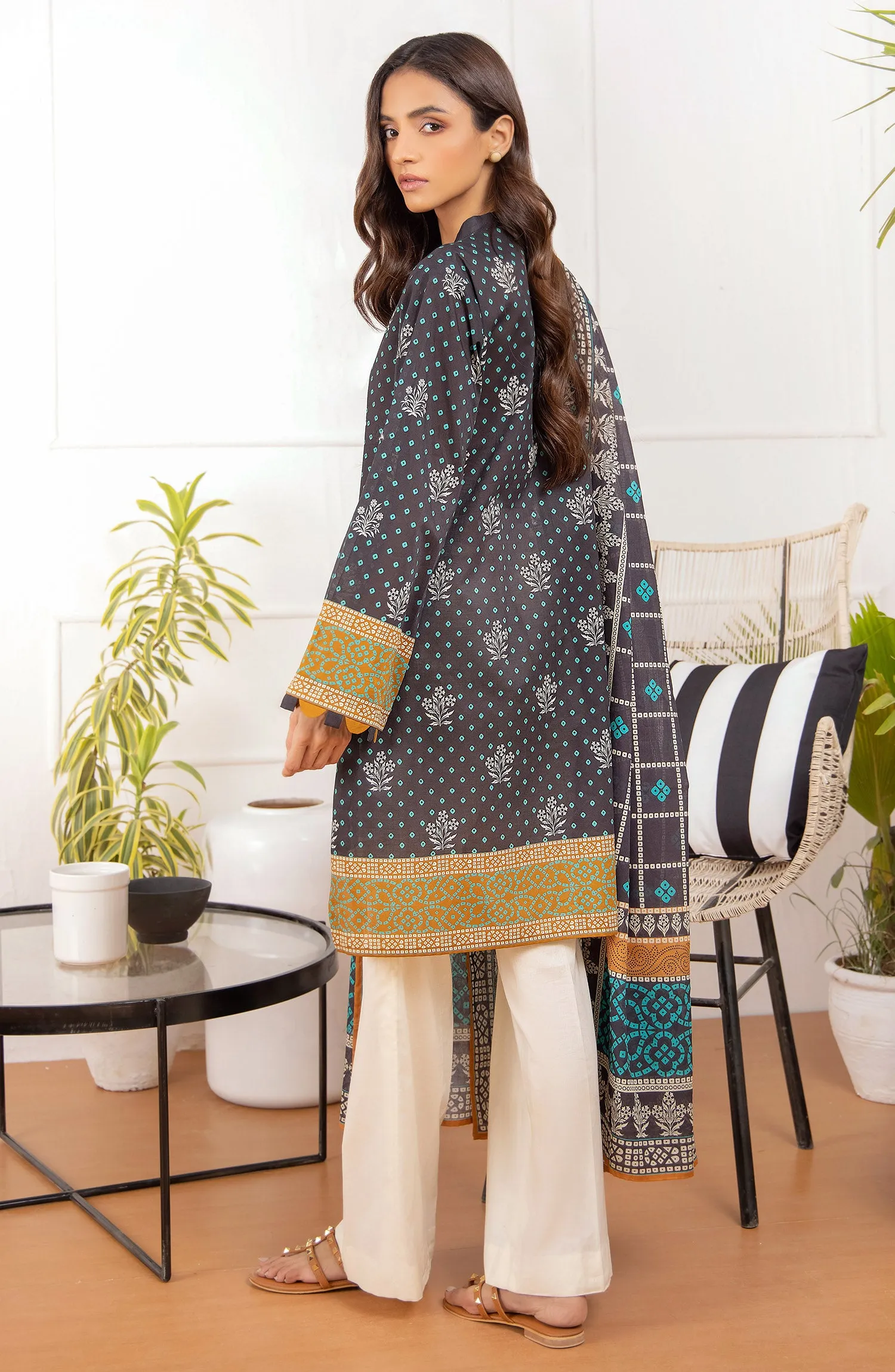 Unstitched 2 Piece Printed Lawn Shirt Dupatta (NRDS-21-54/U BLACK)
