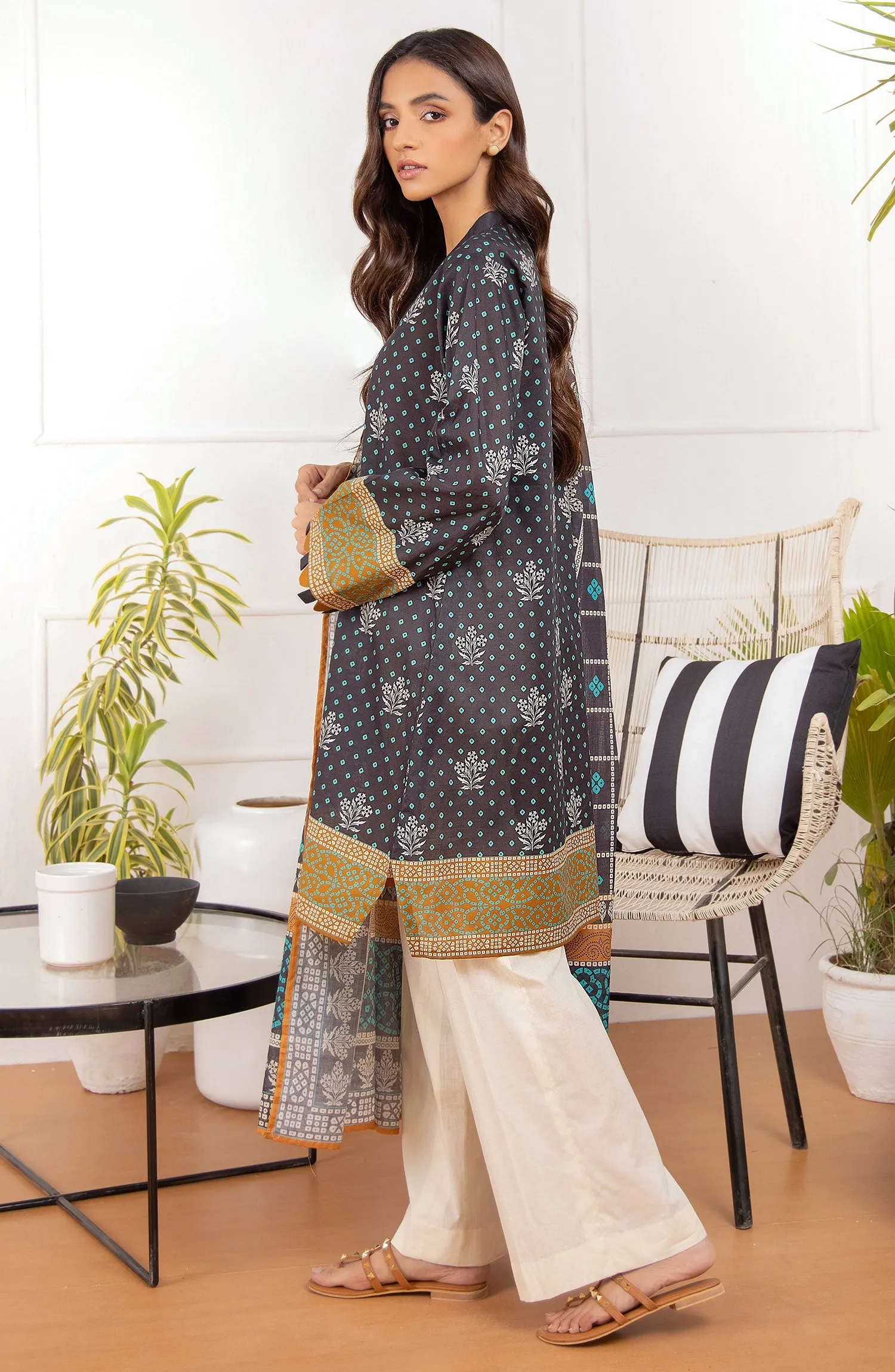 Unstitched 2 Piece Printed Lawn Shirt Dupatta (NRDS-21-54/U BLACK)