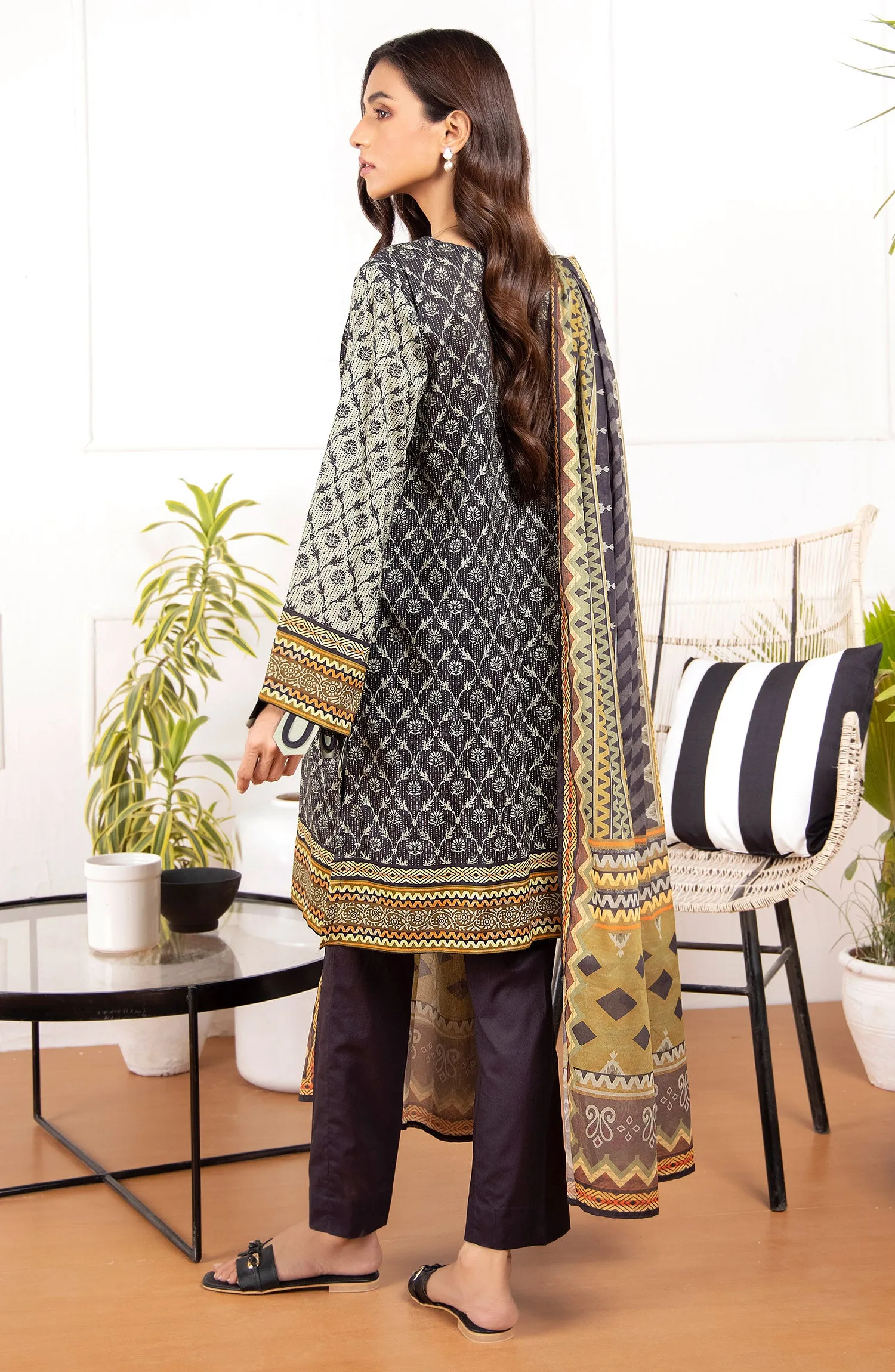 Unstitched 2 Piece Printed Lawn Shirt Dupatta (NRDS-21-57/U BLACK)