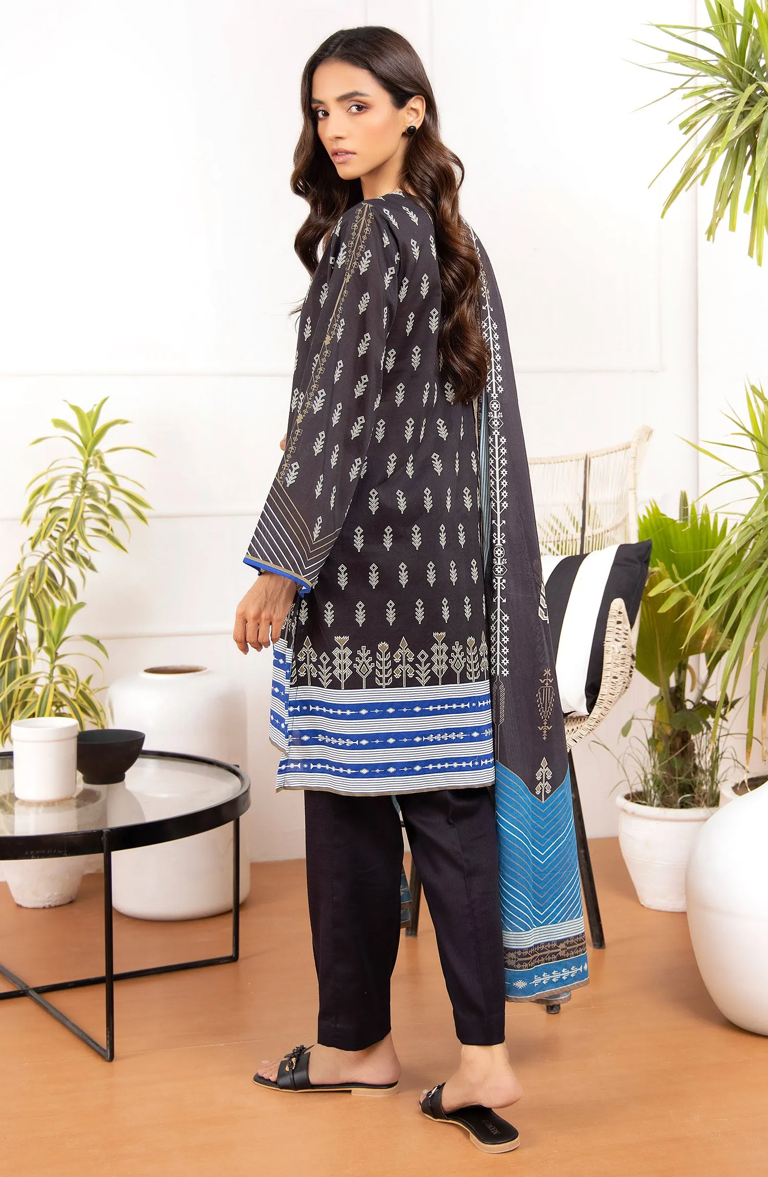 Unstitched 2 Piece Printed Lawn Shirt Dupatta (NRDS-21-61/U BLACK)