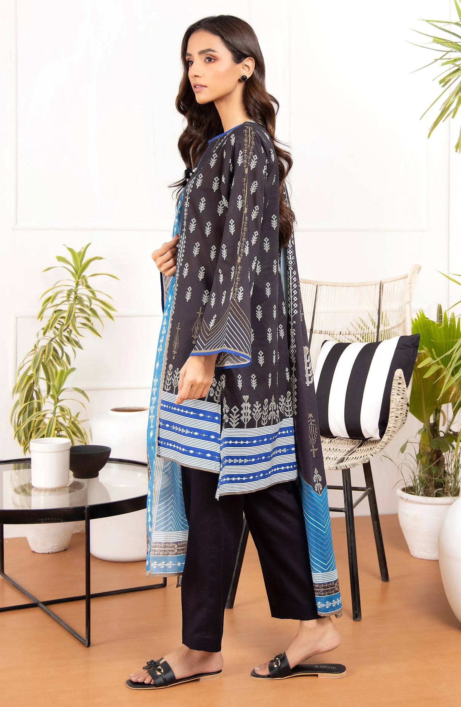 Unstitched 2 Piece Printed Lawn Shirt Dupatta (NRDS-21-61/U BLACK)
