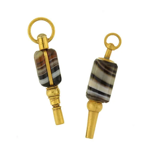 Victorian 14kt Banded Agate Watch Keys Fob/Pendant