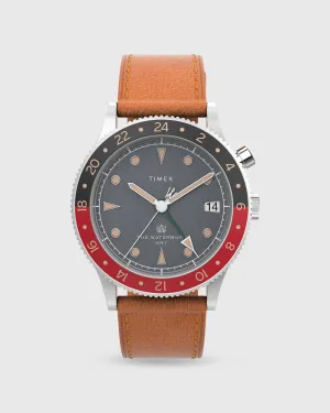 Waterbury Traditional GMT Watch in Charcoal/Tan