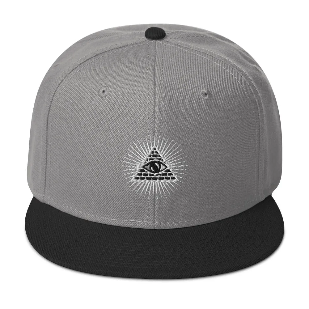 White Illuminati All Seeing Psychic Eye Embroidered Flat Bill Cap Snapback Hat
