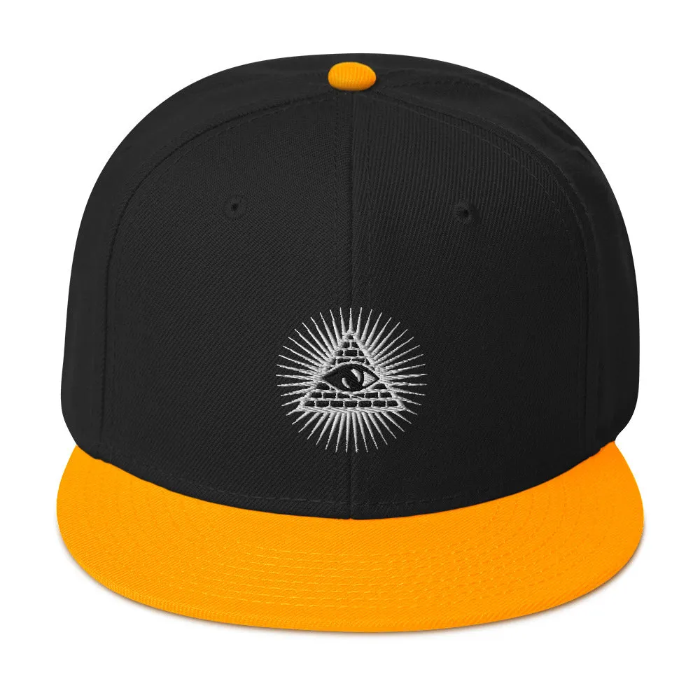 White Illuminati All Seeing Psychic Eye Embroidered Flat Bill Cap Snapback Hat