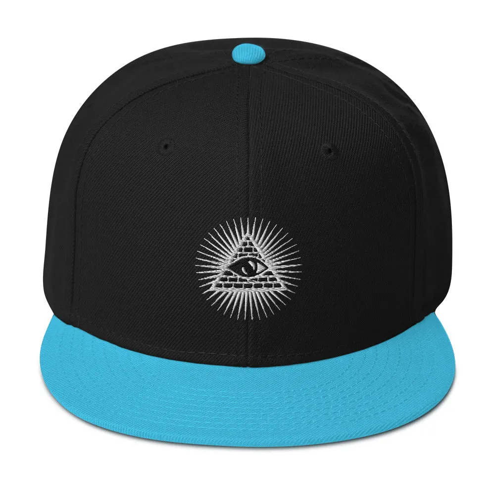 White Illuminati All Seeing Psychic Eye Embroidered Flat Bill Cap Snapback Hat