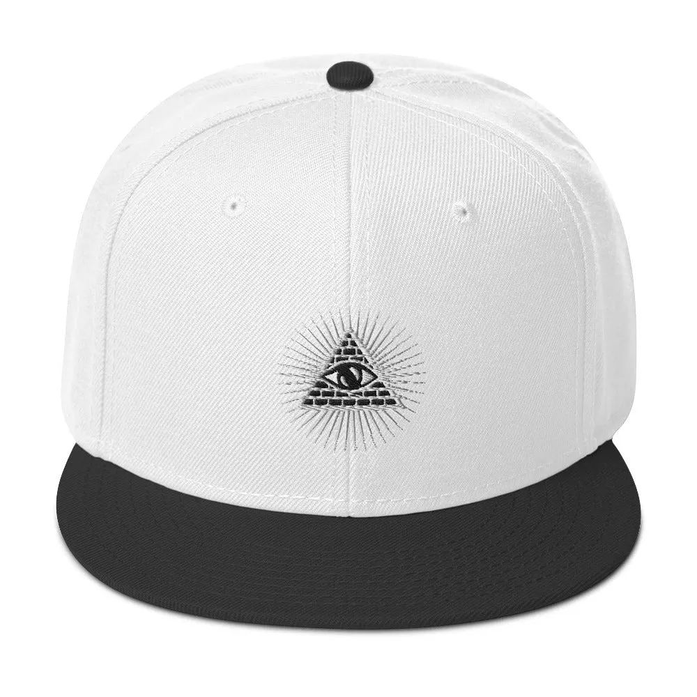 White Illuminati All Seeing Psychic Eye Embroidered Flat Bill Cap Snapback Hat