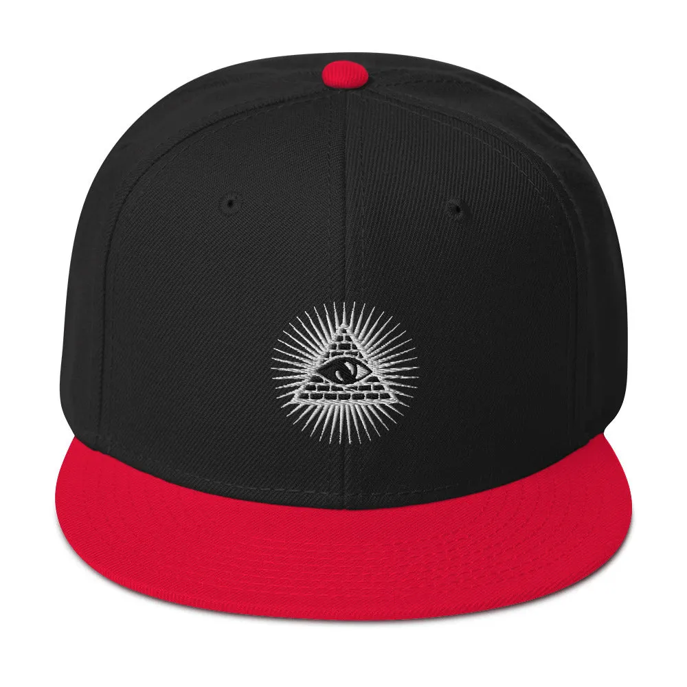 White Illuminati All Seeing Psychic Eye Embroidered Flat Bill Cap Snapback Hat