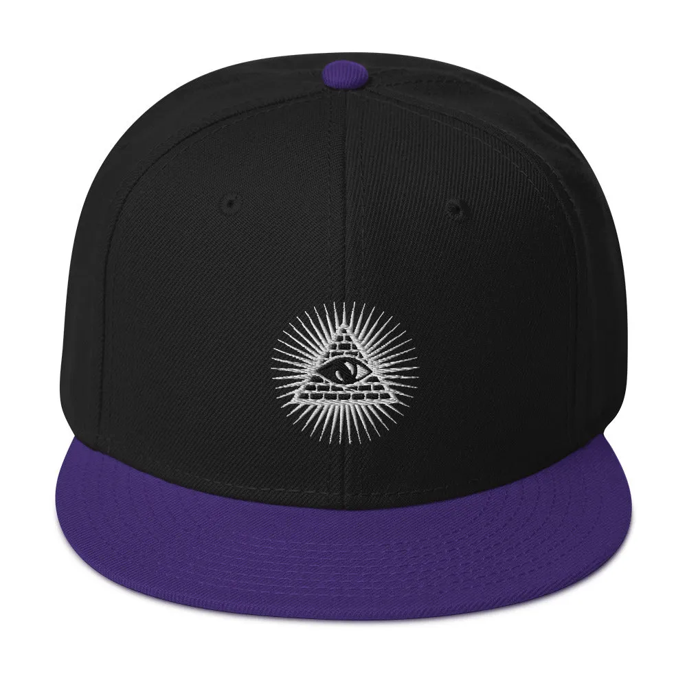 White Illuminati All Seeing Psychic Eye Embroidered Flat Bill Cap Snapback Hat