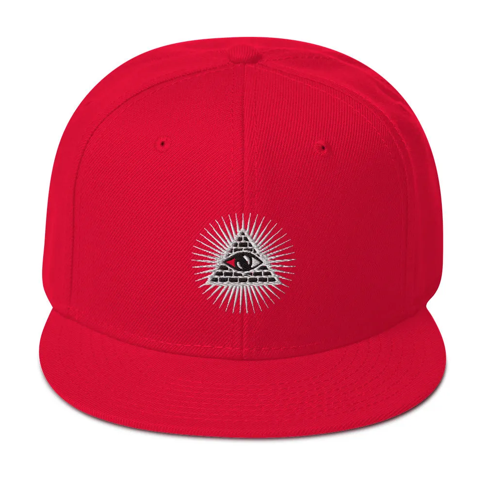 White Illuminati All Seeing Psychic Eye Embroidered Flat Bill Cap Snapback Hat