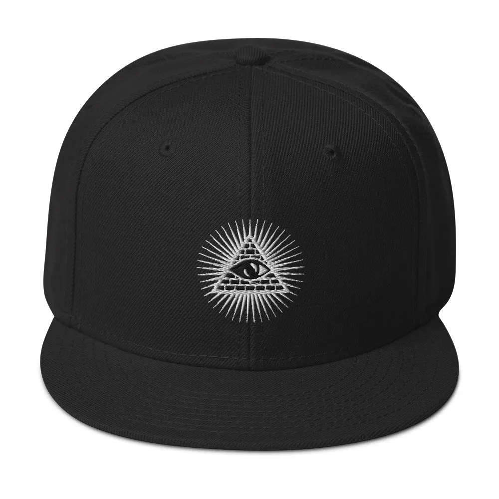 White Illuminati All Seeing Psychic Eye Embroidered Flat Bill Cap Snapback Hat