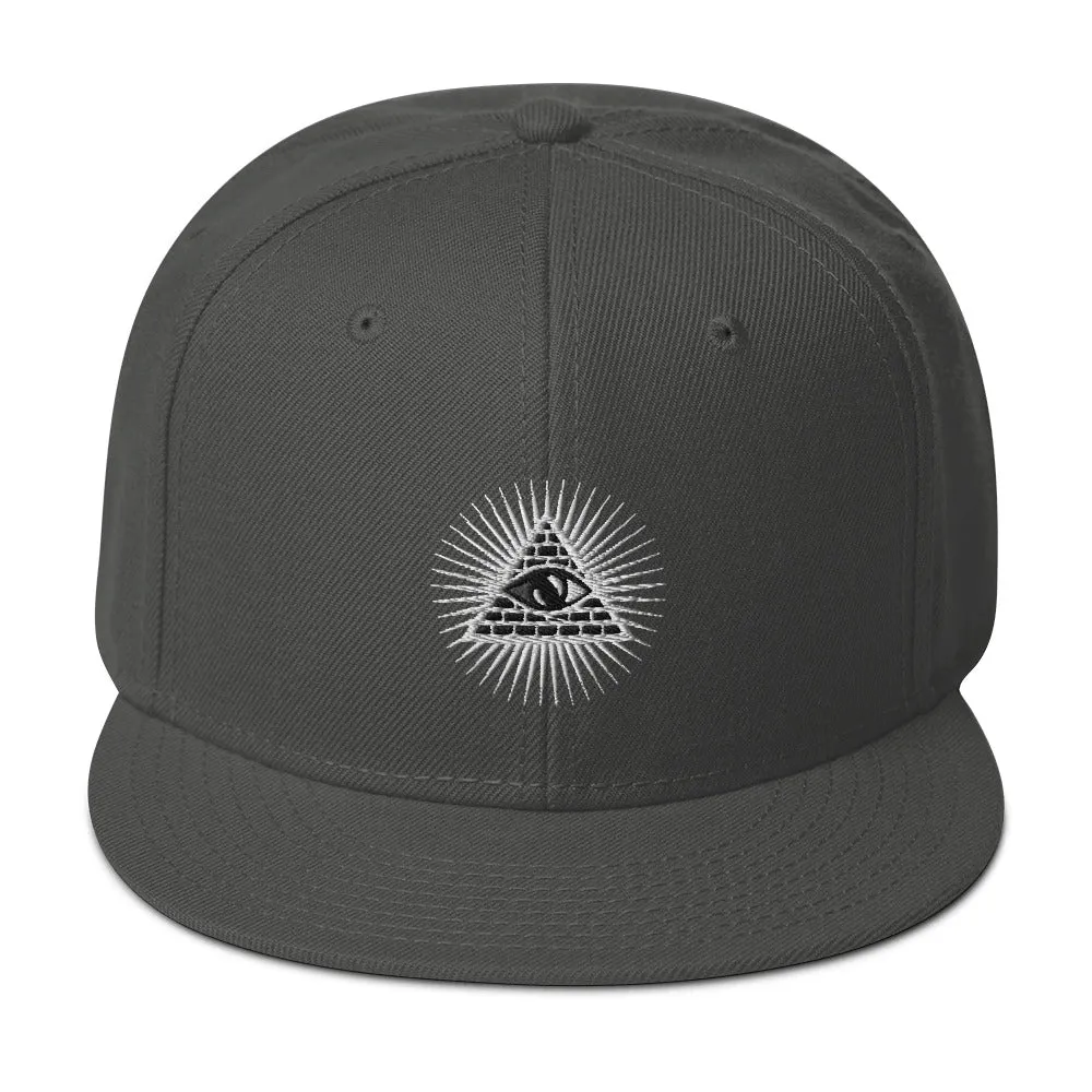 White Illuminati All Seeing Psychic Eye Embroidered Flat Bill Cap Snapback Hat