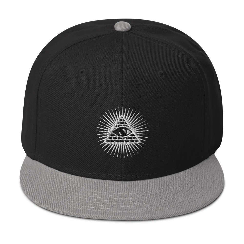 White Illuminati All Seeing Psychic Eye Embroidered Flat Bill Cap Snapback Hat