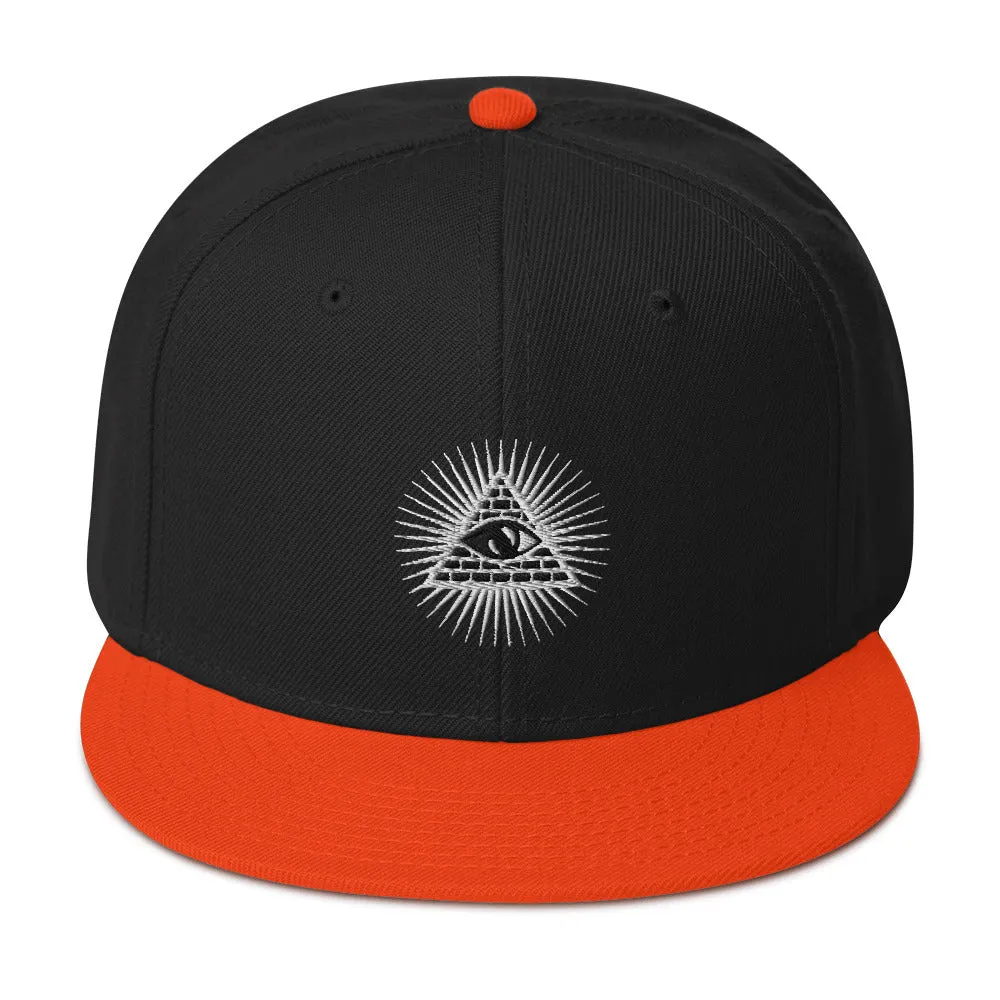 White Illuminati All Seeing Psychic Eye Embroidered Flat Bill Cap Snapback Hat