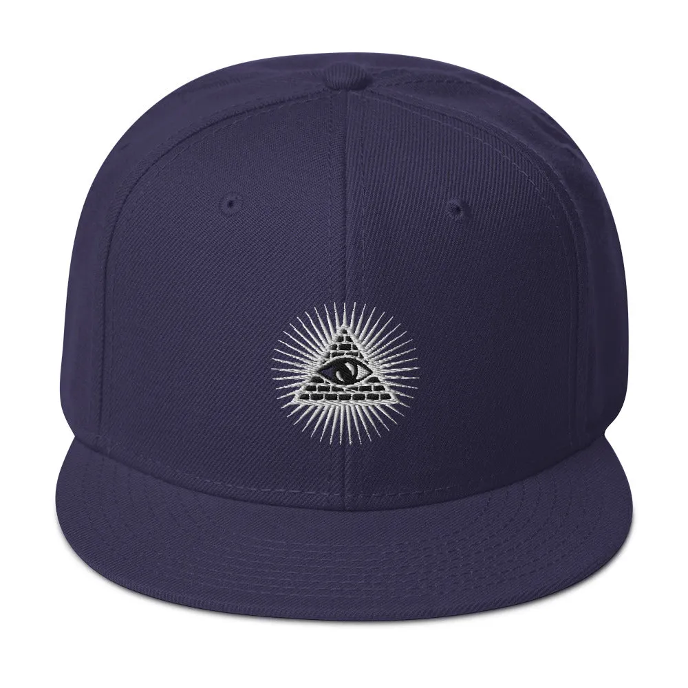 White Illuminati All Seeing Psychic Eye Embroidered Flat Bill Cap Snapback Hat