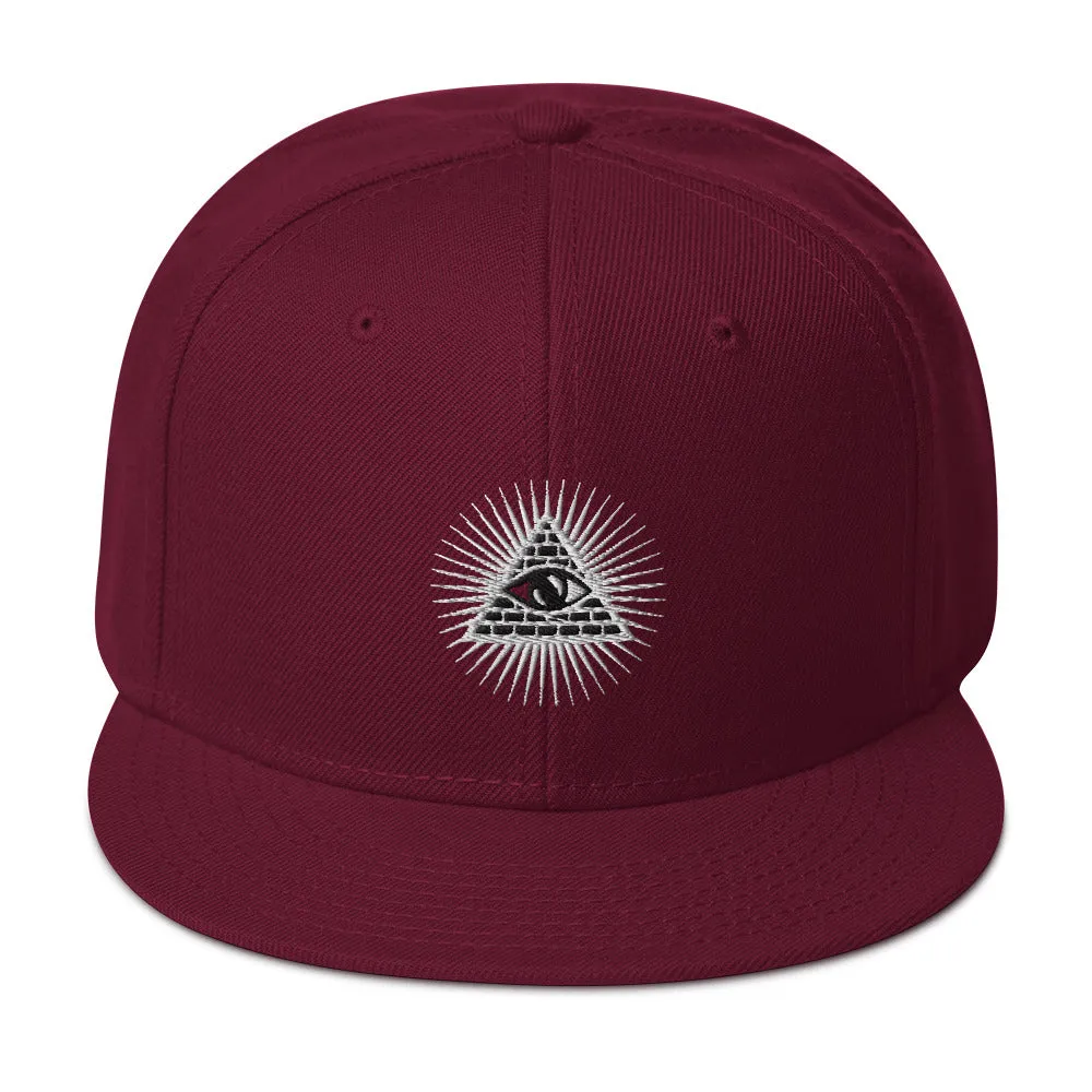 White Illuminati All Seeing Psychic Eye Embroidered Flat Bill Cap Snapback Hat