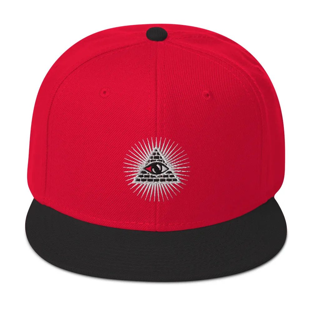 White Illuminati All Seeing Psychic Eye Embroidered Flat Bill Cap Snapback Hat