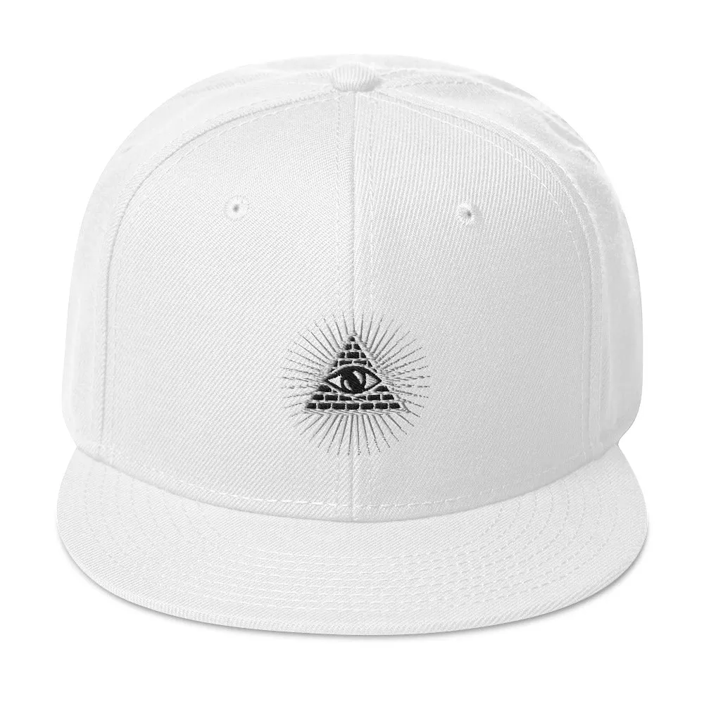 White Illuminati All Seeing Psychic Eye Embroidered Flat Bill Cap Snapback Hat