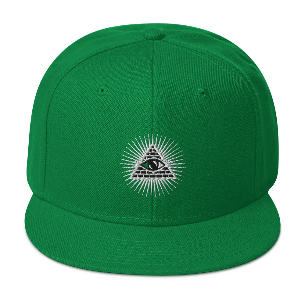 White Illuminati All Seeing Psychic Eye Embroidered Flat Bill Cap Snapback Hat