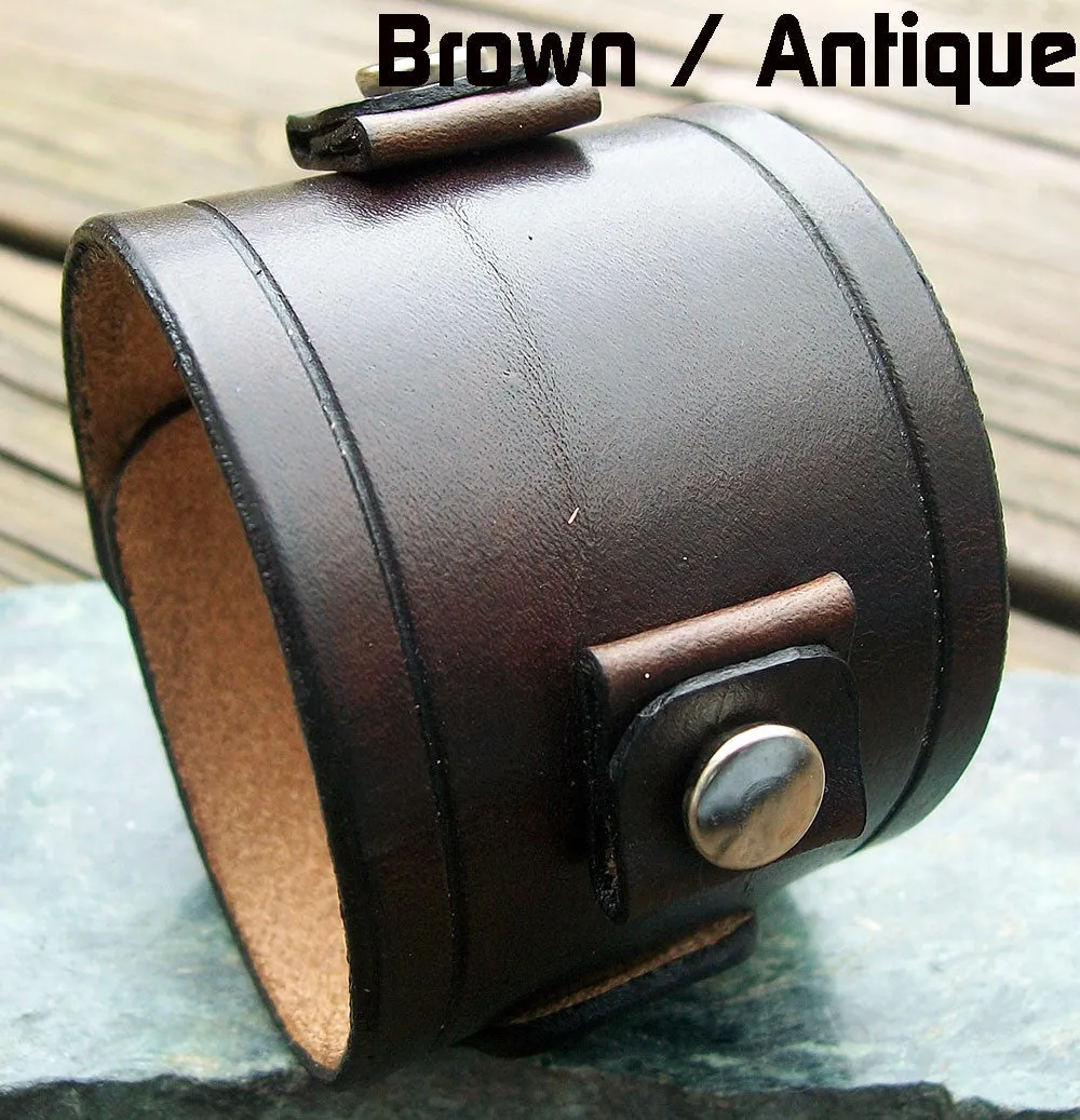 Wide Leather Watch Cuffs | "Grooved" | 2 Inch