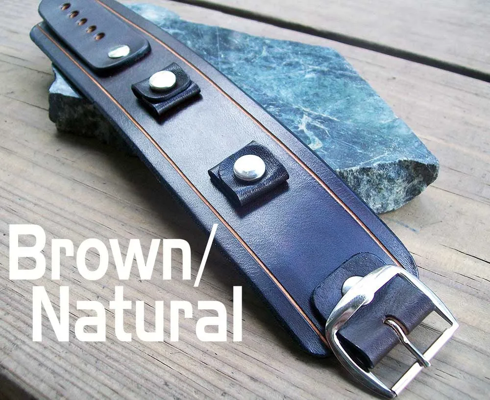 Wide Leather Watch Cuffs | "Grooved" | 2 Inch