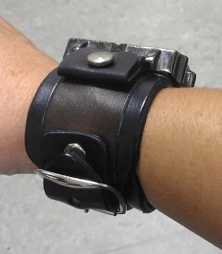 Wide Leather Watch Cuffs | "Grooved" | 2 Inch