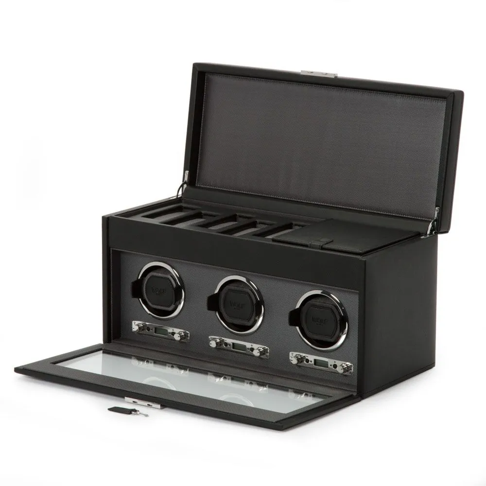 Wolf Black Triple Watch Winder with Storage