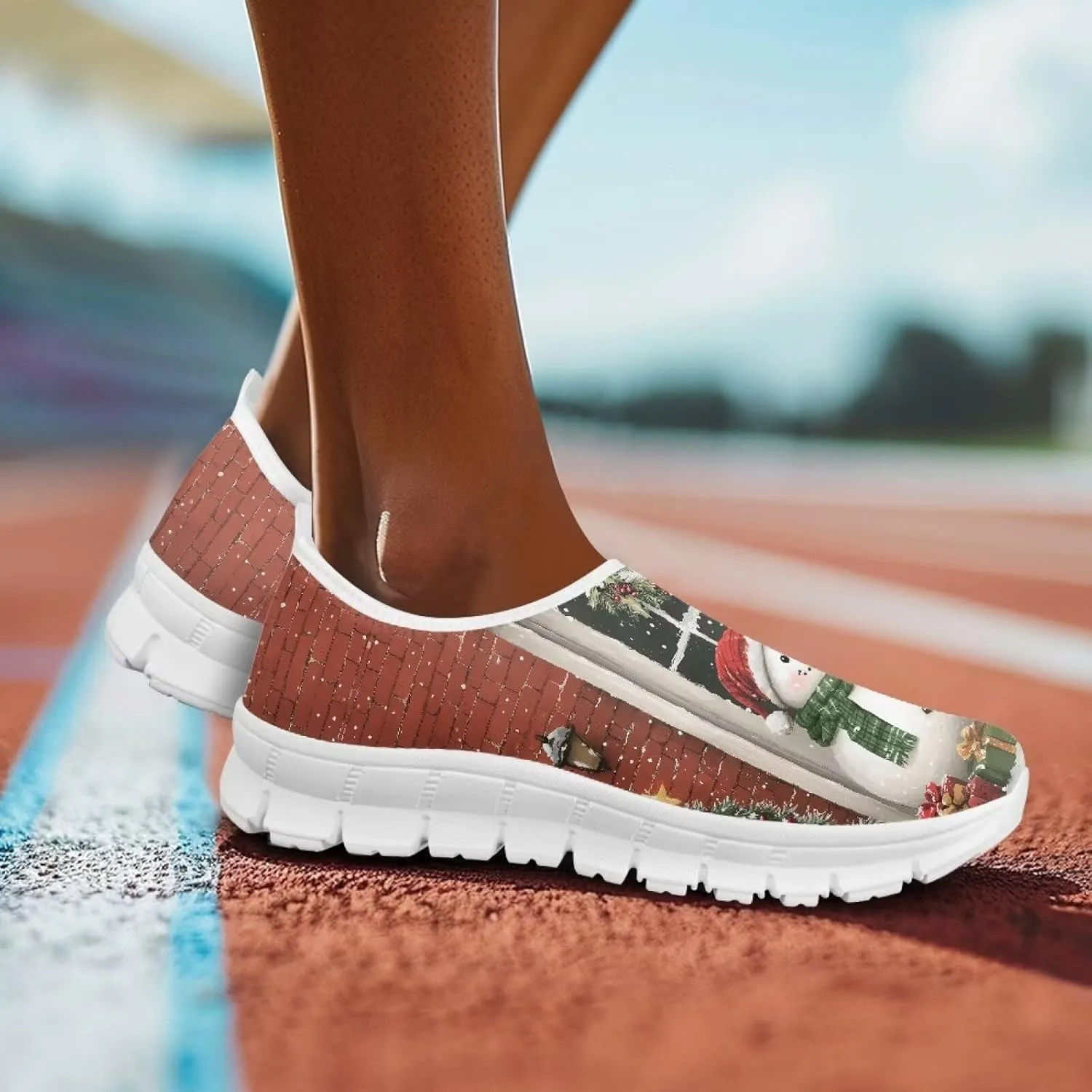 Women's Christmas Sneaker Casual Low-Top Hands Free Shoes Comfortable Breathable Slip On Non-Slip Tennis Sneaker for Ladies US 5.5-11.5