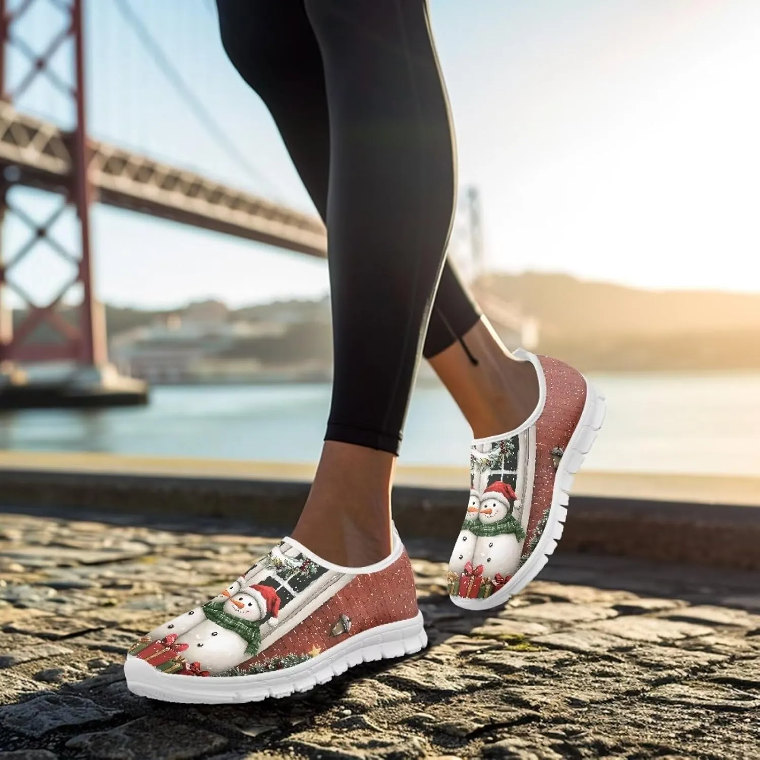 Women's Christmas Sneaker Casual Low-Top Hands Free Shoes Comfortable Breathable Slip On Non-Slip Tennis Sneaker for Ladies US 5.5-11.5