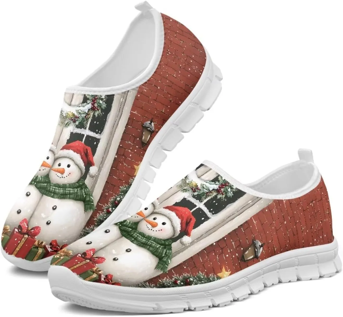 Women's Christmas Sneaker Casual Low-Top Hands Free Shoes Comfortable Breathable Slip On Non-Slip Tennis Sneaker for Ladies US 5.5-11.5