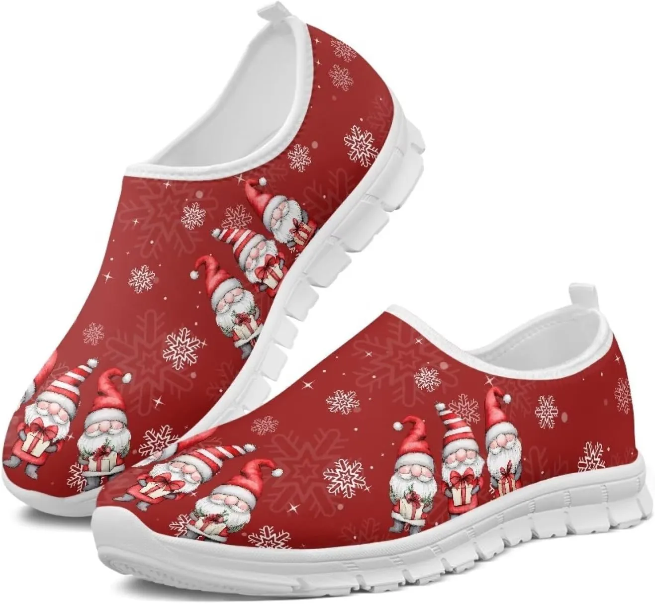 Women's Christmas Sneaker Flat Soft Casual Low-Top Tennis Shoes Slip-On Lightweight Non-Slip Breathable Mesh Outdoor Sport Running Sneaker for Ladies US 5.5-11.5