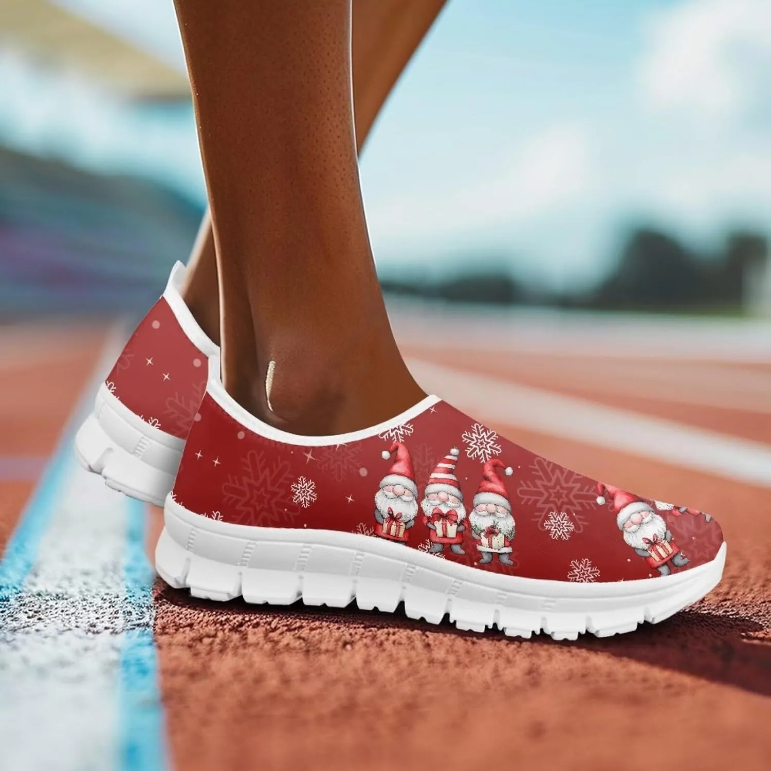 Women's Christmas Sneaker Flat Soft Casual Low-Top Tennis Shoes Slip-On Lightweight Non-Slip Breathable Mesh Outdoor Sport Running Sneaker for Ladies US 5.5-11.5