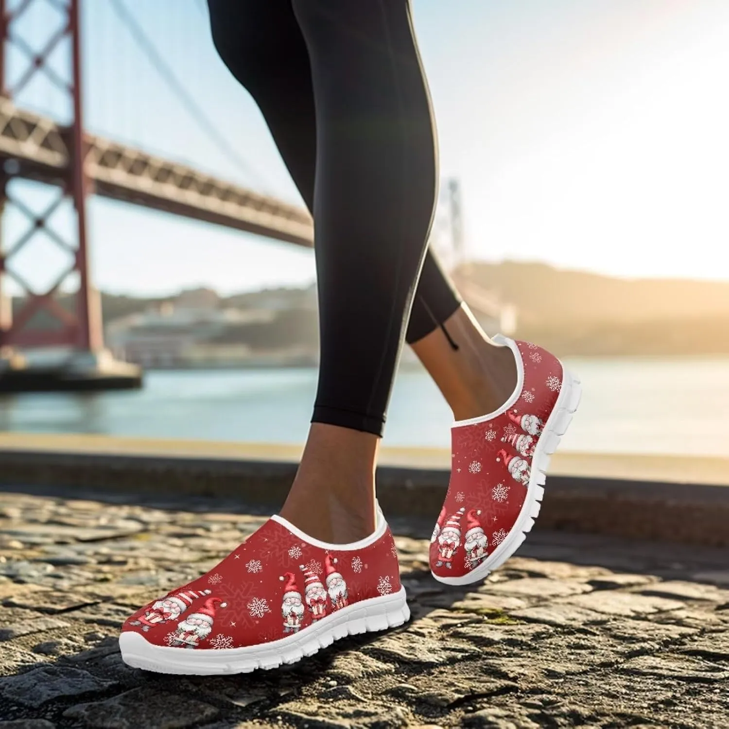 Women's Christmas Sneaker Flat Soft Casual Low-Top Tennis Shoes Slip-On Lightweight Non-Slip Breathable Mesh Outdoor Sport Running Sneaker for Ladies US 5.5-11.5